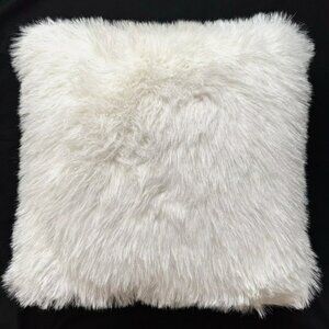 Tahari White Silver Tinsel Faux Fur Throw Pillow Luxury Holiday Decor 20”x20”